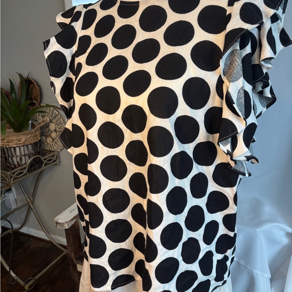 Who What Wear Women’s Blouse Polka Dot Back Button Up Ruffles‎ Summer Size Large